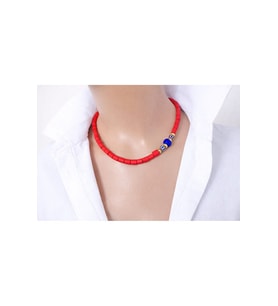 Luna Mat Kırmızı Cam Boncuk Süryani Taşlı İkili Kolye Seti Choker Uzun Kolye Kutulu