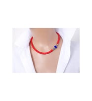 Luna Mat Kırmızı Cam Boncuk Süryani Taşlı İkili Kolye Seti Choker Uzun Kolye Kutulu