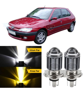 Peugeot 306 1993-2002 Uyumlu Mercekli Far Ampulü Led Xenon Sarı-Beyaz Far Şimşek Etkili Uzun Kısa