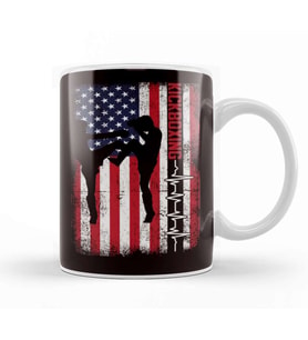 US American Flag Heartbeat Kickboxing Fighter Kickboxer MMA Kupa Bardak Porselen