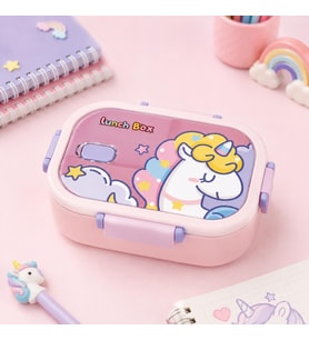 2 Bölmeli 304 Paslanmaz Çelik Çocuk Beslenme Kabı, Kilitli Lunch Box,Pembe
