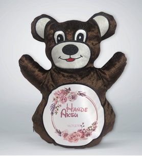 BK Gift Kişiye Özel İsimli Tarihli Kahverengi Ayıcık Yastık-1