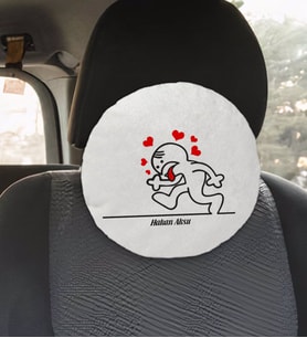 BK Gift Kişiye Özel İsimli Aşık Çöp Adam Tasarımlı Yuvarlak Araç Koltuk Yastığı-1