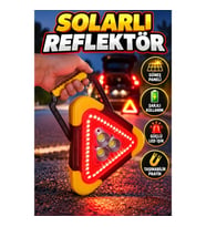 Güneş Panelli Solarlı Şarjlı Üçgen LED Trafik Reflektör Fener