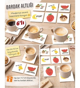 Sevimli Meyveler 7x7 – 6’lı Set Dekoratif Kare Tasarım
