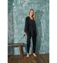 Kadın Fransız Kadife İp Askılı Sabahlıklı Dantel Detaylı Pijama Takımı 3lü Set (Siyah)