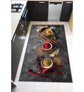 Renkli Kaymaz Taban 3D Baharat Desenli Mutfak Halısı AR1261