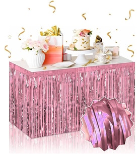 Kendinden Yapışkanlı Rose Gold Metalize Püsküllü Masa Eteği – 75 x 275 cm Parti Süslemesi