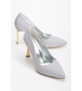 Kadın Gümüş Saten Sivri Burun İnce Topuklu Stiletto (Karışık)