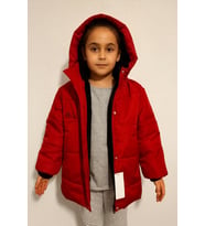 Cg Kids Kırmızı Yandan Cepli Fermuar ÇıtÇıt içi kürklü Şapkalı Unisex Mont