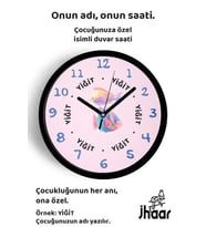 İsme Özel Renkli Balıklar Çocuk Odası Duvar Saati Orta Boy 30 cm Siyah Camlı Sessiz