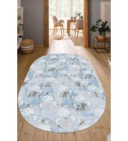 Dijital Baskılı Kaymaz Taban Yıkanabilir Oval Salon Halısı Mutfak Halısı Yolluk NDO-HT-253 (Mavi)