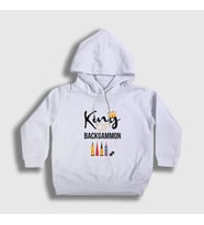 Presmono Unisex Çocuk Beyaz King Of Backgammon Oyun Tavla Kapüşonlu Sweatshirt 418330tt (Beyaz)