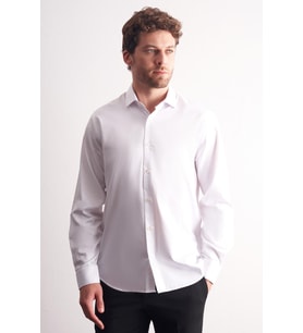 Beyaz Yarım İtalyan Yaka Saten Uzun Kol Premium Slim Fit %100 Pamuk Gömlek 1004255195
