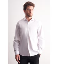 Beyaz Yarım İtalyan Yaka Saten Uzun Kol Premium Slim Fit %100 Pamuk Gömlek 1004255195