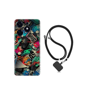 Spark 10 Pro Kılıf Resimli Boyun Askılı İpli Desenli Silikon Series Bass 1886