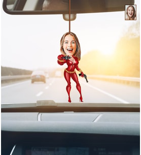 Kişiye Özel Karikatürlü Şeytan Kadın Ahşap Araba Dikiz Ayna Süsü