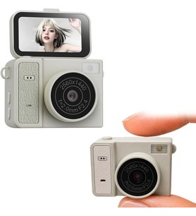 Mini Dijital Kamera 2K Video 1.47 İnç IPS Ekran 180° Flip Ekran Dahili Flaş Çoklu Filtre Desteği 60 Dakika Kullanım Süresi Kompakt Kamera S162 (Krem)