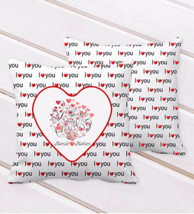BK Gift Kişiye Özel Sevgililer Günü I Love You Kalp Desenli Dekoratif Kırlent Yastık-1 (Beyaz)