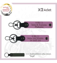 Arkadaşa, İsim Plaka ve 0 Rh (-) Kan Grubu Yazılı Kişiselleştirilmiş Deri x2 Anahtarlık, Pembe-Ysl (Çok Renkli)