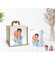 BK Gift Kişiye Özel Ahşap Kutuda Sevgililer Karikatürlü Beyaz Kupa Bardak-87