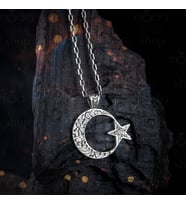 925 Ayar Gümüş Kelime-i Tevhid Yazılı Ayyıldız Erkek Kolye