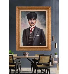 Altın Varaklı Çerçeveli Paspartulu Atatürk Tablo TR1226 (Gold)