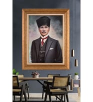 Altın Varaklı Çerçeveli Paspartulu Atatürk Tablo TR1226 (Gold)