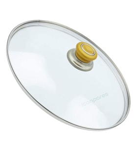 Tencere Tava Cam Delikli Kapak 28 cm ve Altın Sarısı Tutma Tepe (Beyaz)