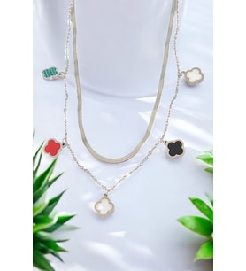 Çok Renkli Yonca Çelik Charm Kolye