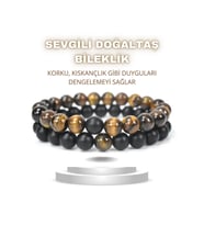 Nelleovana Sevgili Bilekliği Doğal Taş Kaplan Gözü , Oniks ( Korku , Nazar , Pozitiflik ) 8 Mm
