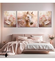 3lü Kanvas Şık Salon Duvar Tablosu Modern Soyut Pembe Gold At