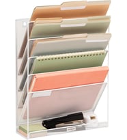 MAGSTACK-WHT File 4 Cepli Dikey Masa Düzenleyici, Banyo, Ofis, Giriş Yolu için Duvara Monte Gazete ve Dergi Rafı, 12,75 (U) x 4,25 (G) x 16 (Y) inç, Beyaz 6 Comp