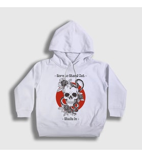 Presmono Unisex Çocuk Beyaz Born To Stand Out Skulls In Kapüşonlu Sweatshirt 507180tt