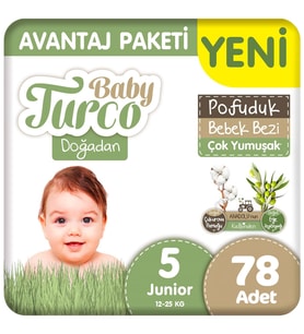 Baby Turco Doğadan 5 Beden Bebek Bezi Avantaj Paketi Pofuduk 78 Adet