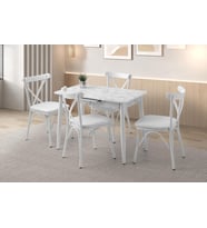 Açılır 60x100 Cm Mini Silva Beyaz Mermer Masa  4 Adet Çapraz Sandalye Takım