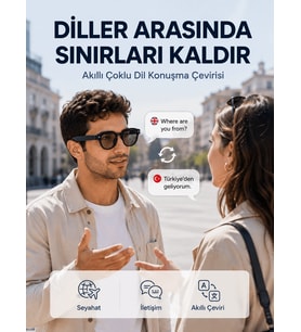 Siyah AI Akıllı Gözlük Fotoğraf Video Ses Kayıtlı Çoklu Dil Çeviri Bluetooth Bağlantılı 3 Lensli