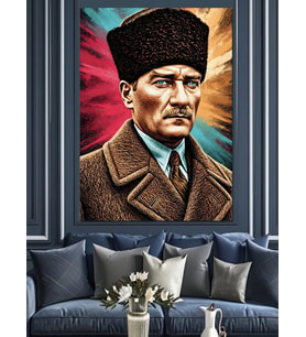 Kalpaklı Karizmatik Atatürk Portre Detayı Dekoratif Kanvas - Mdf Ahşap Tablo