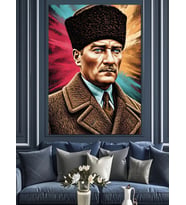 Kalpaklı Karizmatik Atatürk Portre Detayı Dekoratif Kanvas - Mdf Ahşap Tablo