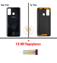 Infinix Hot 9 Siyah Uyumlu Arka Kapak + B7000 Yapıştırıcı Arka Cam Batarya Pil Kapağı Lazer Kesim