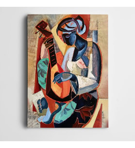 Mandolinli Kadın Modern Kanvas Tablo