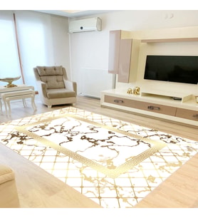 Eliana Home Dijital Baskı Yıkanabilir Kaymaz Taban Salon Halısı Ve Yolluk LNA0861-FNL71 (Beyaz)