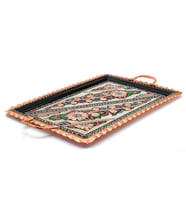 Dikdörtgen Kulplu Bakır Servis Tepsisi 39 cm (Metal)