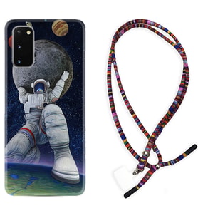 Samsung A02S A03S A10 A12 A13 A21S A22 Kılıf Boyun Asklı Rasta Silikon Astronot ve Dünya 1759