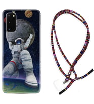 Samsung A02S A03S A10 A12 A13 A21S A22 Kılıf Boyun Asklı Rasta Silikon Astronot ve Dünya 1759