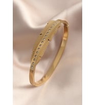 Gold Renk Yaprak Model Zirkon Taş Detay Kelepçe Kadın Bileklik 5886 - SSSSSS1684-6066