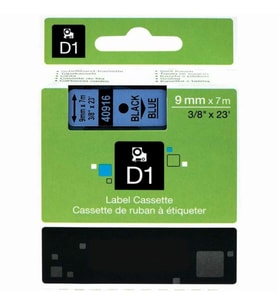 PUUN®Dymo D1 40916 S0720710 9 mm x 7 mt Muadil Mavi Etikete Siyah Yazı Şerit Etiket Kaseti