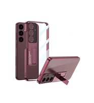 Samsung Galaxy S24 Plus Uyumlu Kılıf Kamera Korumalı Şeffaf Tasarımlı Zore Lego Standlı Kapak (Mürdüm)