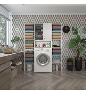 Kenzlife çamaşır makinesi dolabı sinemmaksduble byz 180*126*30 banyo kapaklı arkalıklı raflı (Karışık)