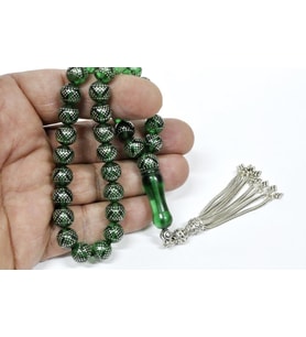 Ateş Kehribar Tesbih Gümüş Çakımlı (Khr -10773)